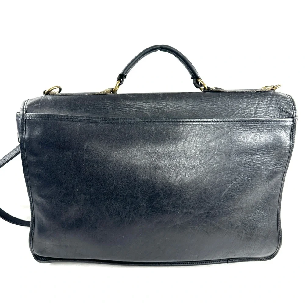 Jack Georges Vintage Turn Lock Flap Black Leather Messenger Bag Briefcase USA